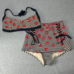 Marc by Marc Jacobs Striped Sailors Kiss Bikini Set High Waist Navy Red Sz Small
